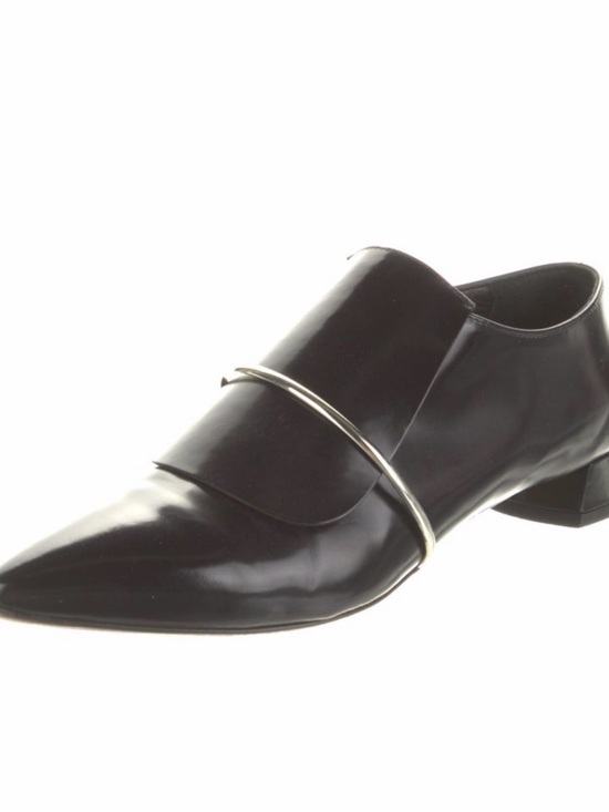 Agl Shoes - Agl Black Patent Leather Pointed Slip-On Loafer with Gold Accent